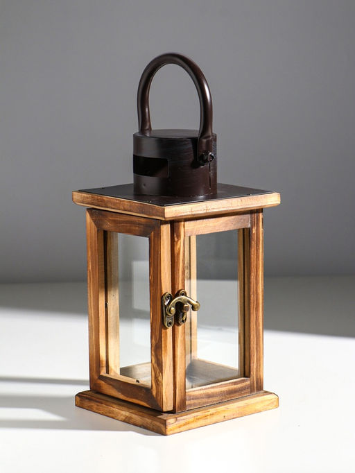 Деревянный подсвечник на 1 свечу «Фонарь», серо-коричневый, 11.5×11.5×22.5 см