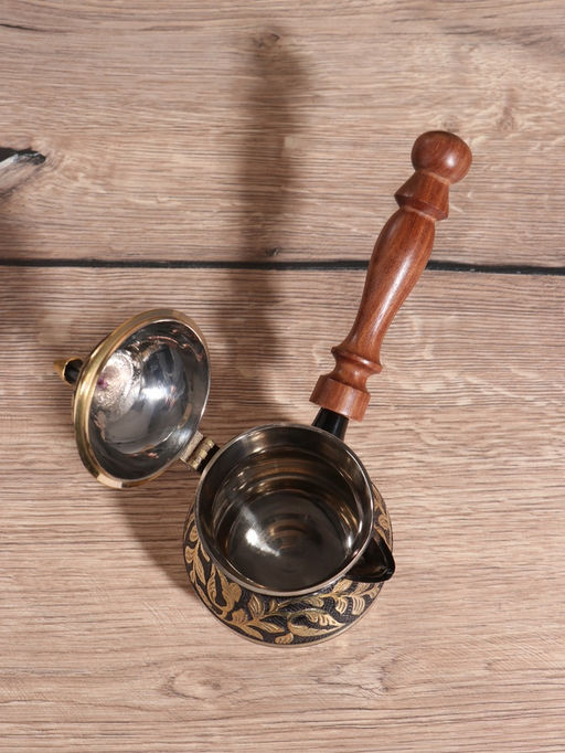 Цена за 2 шт. Турка Чёрное золото, 250 мл, латунь, с крышкой и деревянной ручкой - Simaland фото 5