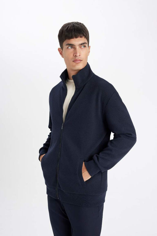 Трикотажный кардиган стандартной посадки с высоким воротником - Defacto фото 4