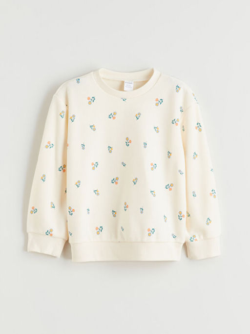 Bisiklet Yaka ?i?ekli K?z ?ocuk Sweatshirt