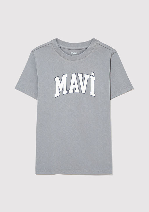Mavi Logo Bask?l? Gri Tisort