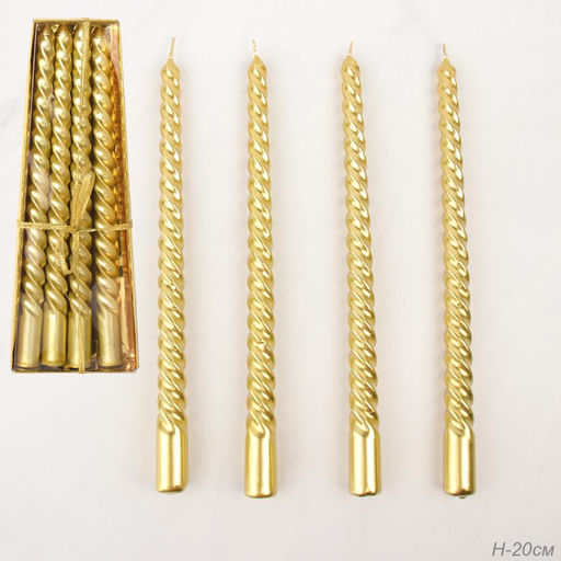 Свеча стержень 4 штуки 20 см витая глянец / MG-101 /уп 144/ золотая - ГалеонТрейд фото 4
