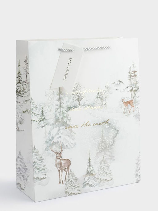 Пакет подарочный, 26х32 см, бумага, белый, Лес в снегу, Maral grey