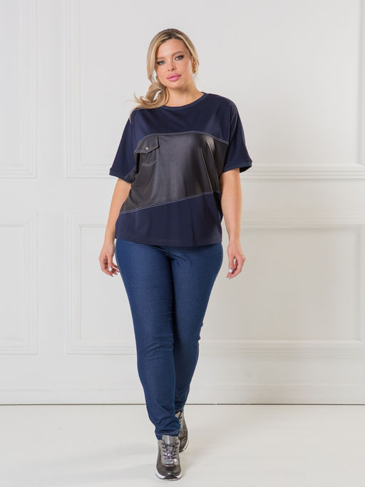 Блузка 1471 из вискозной ткани со вставкой из экокожи - Novita фото 8