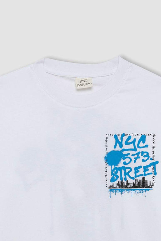 Футболка с короткими рукавами и круглым вырезом для мальчиков с принтом - Defacto фото 7