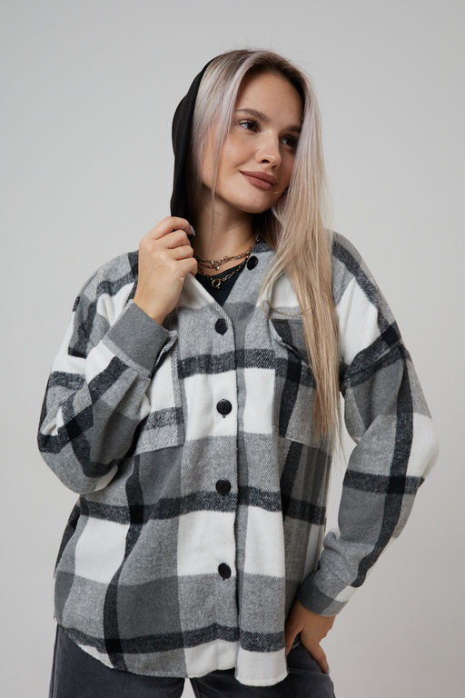 Рубашка женская в клетку с капюшоном РЖКК-01