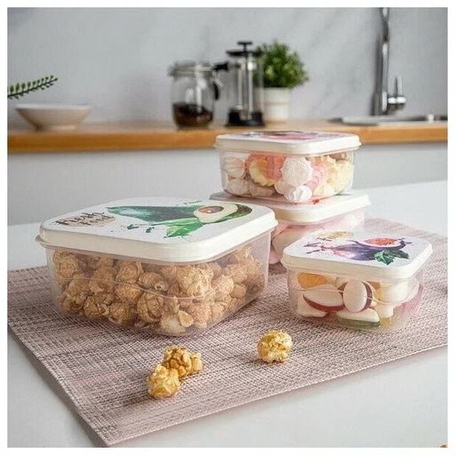 Комплект контейнеров с декором д/прод.4шт. (0,3*0,45-0,65*1л) арт. С32640 ВЫВОД