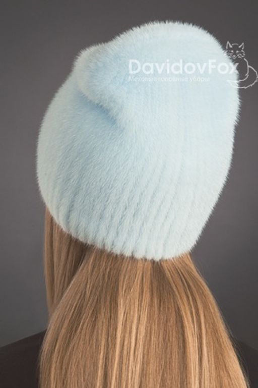 Шапка Бини норка орнамент голубая