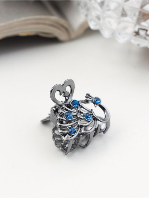 Цена за 6 шт. Крабик для волос «Синий туман», павлин, 2.5 см, серебро