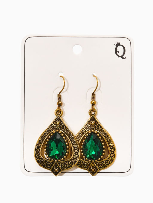 Цена за 2 шт. Серьги со стразми «Капля», цвет изумрудный в чернёном золоте