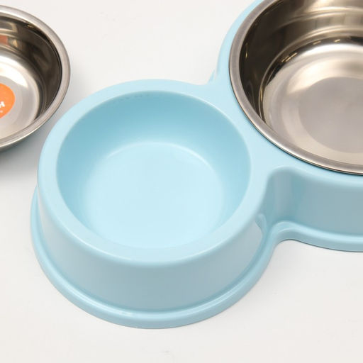 Миска металлическая двойная на пластиковом основании, 2817.35 см, голубая - Пижон фото 7