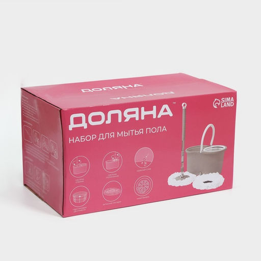 Швабра с отжимом и ведром на колёсиках с пластиковой центрифугой Доляна, 14 л, швабра, запасная насадка из микрофибры, МИКС