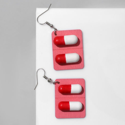 Серьги ассорти Пилюли любви, цвет красно-белый в серебре - Queen fair фото 3