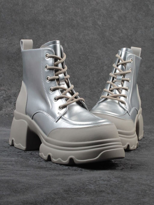01-F591-2 GREY/SILVER Ботинки демисезонные женские (натуральная кожа, искусственная кожа)