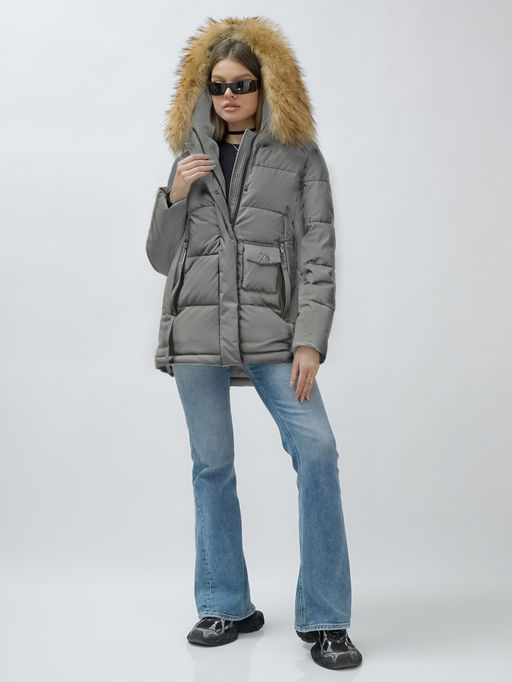 Куртка женская зимняя с мехом енот премиум класса серого цвета 3215Sr - Visdeer фото 12