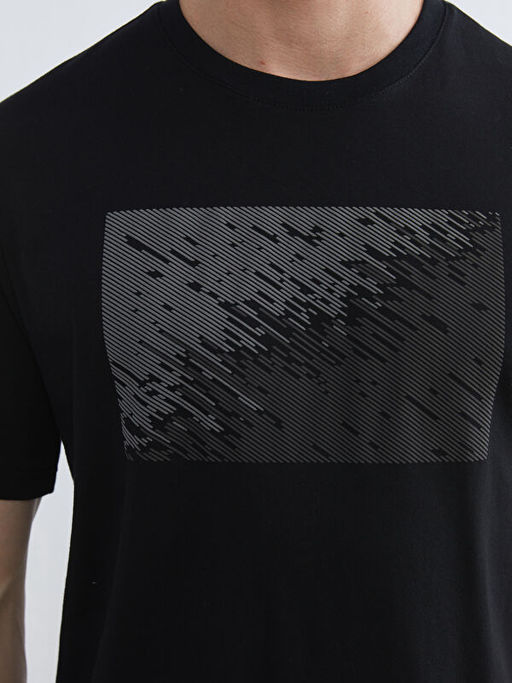 Bisiklet Yaka Bask?l? Penye Erkek Ti??rt