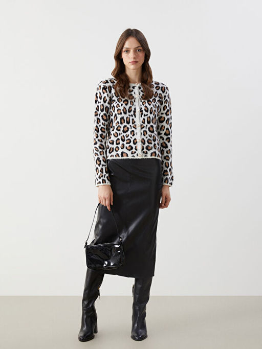 Bisiklet Yaka Leopar Desenli Kad?n Triko H?rka