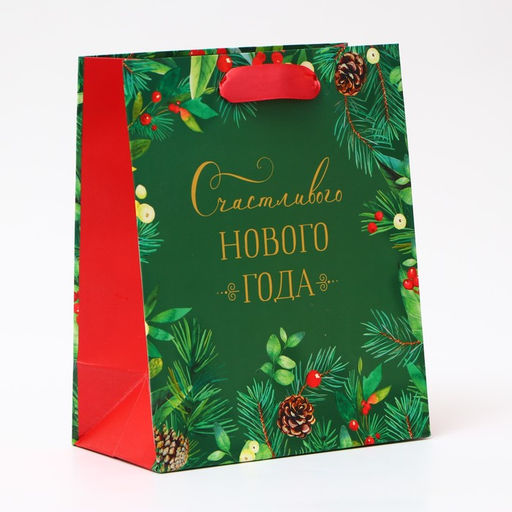 Пакет подарочный новогодний ламинированный «Счастливого Нового года», 18×22.3×10 см
