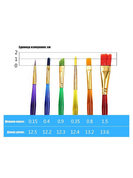 Набор кистей для рисования, синтетика, 6 штук, «Радуга», круглые, плоские