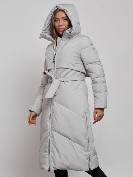 Пальто утепленное молодежное зимнее женское светло-серого цвета 52356SS - Holdluck фото 7
