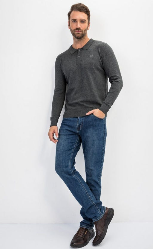 Джемпер мужской с отложным воротником и планкой на пуговицах F221-15-22021 темно-серый меланж - Fine joyce фото 9