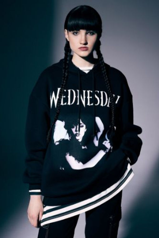 Coool Wednesday Oversize Genis Kal?p Kapusonlu Bask?l? Kal?n Sweatshirt