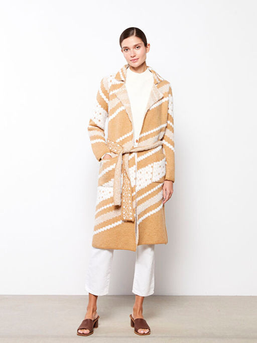 Ceket Yaka Desenli Uzun Kollu Kad?n Triko H?rka