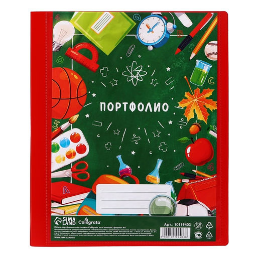 Папка-портфолио А4, Calligrata «Переменка», пластиковая, на 4 кольцах, для школьника, без вкладышей
