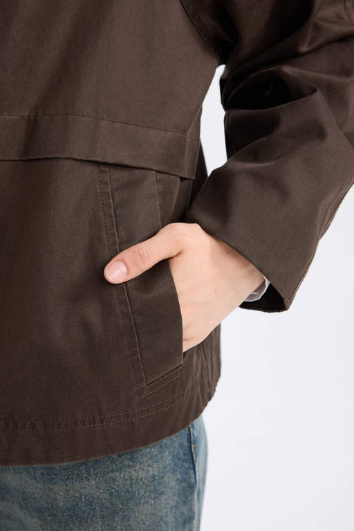 Классический покрой, воротник-поло, карманы на кнопках, вощеная бархатная сезонная тонкая куртка, пальто - Defacto фото 8