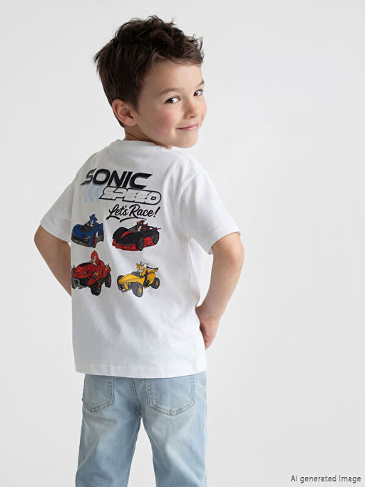 Bisiklet Yaka Sonic Lisansl? Erkek ?ocuk Ti??rt