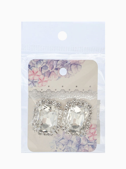 Серьги со стразами "Роскошь", прямоугольник, цвет белый в серебре