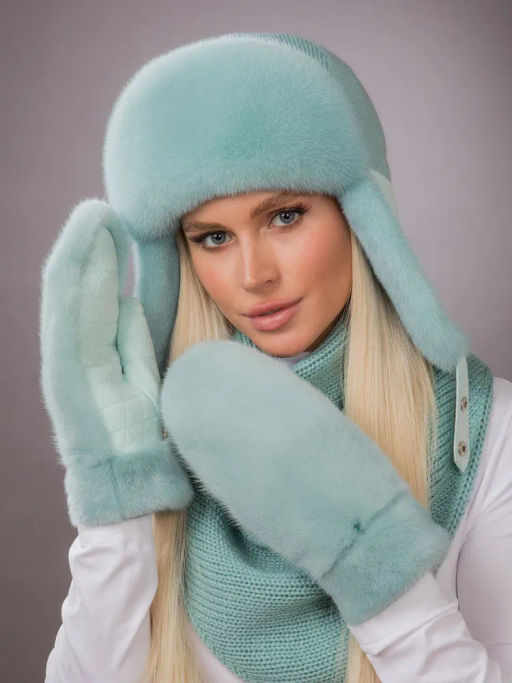 Ушанка норка трикотаж мята - Davidovfox фото 7