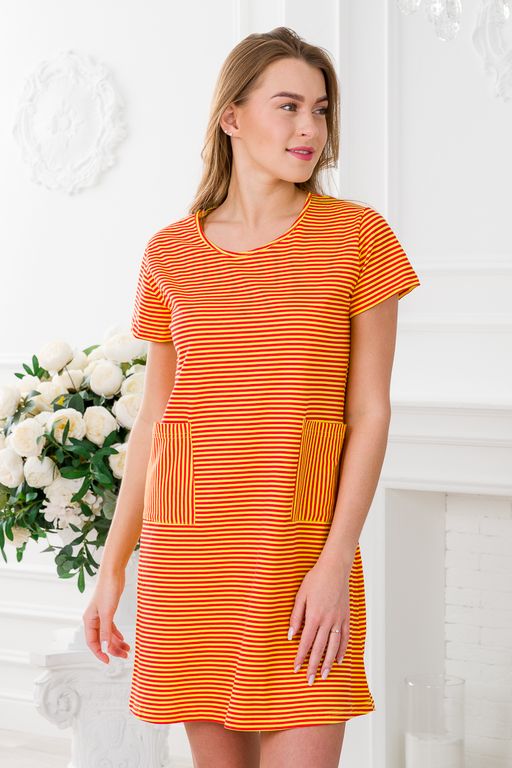 Туника женская из кулирки Руслана красная полоса на жёлтом - Амадэль фото 5