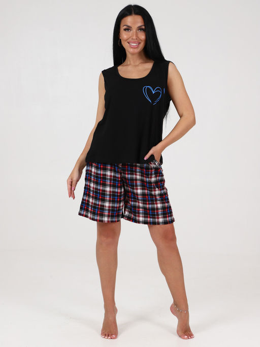 098 ПИЖАМА ШОРТЫ (Черный/разноцветная клетка) - А-дина фото 2