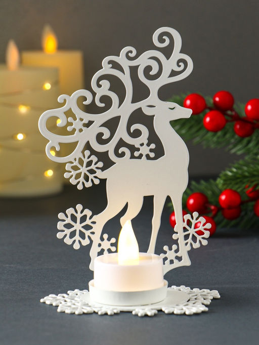 Металлический подсвечник на 1 свечу Олень, 9.6?7?14.5 см, белый