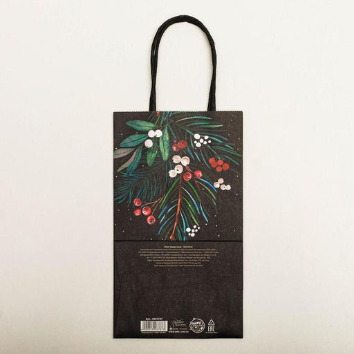 Пакет подарочный новогодний крафтовый «Еловая веточка», 12 х 21 х 9 см