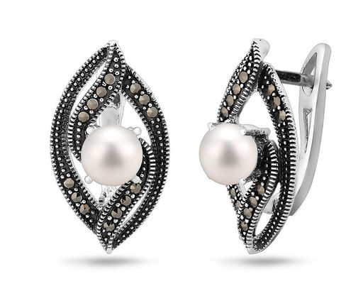 Серьги, жемчуг , марказит, SL-AGA748