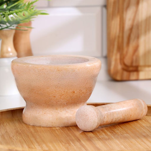 Ступка с пестиком большая, 130 мл, d=8.5 см, h=7 см, пестик 10.5 см, камень, песочная