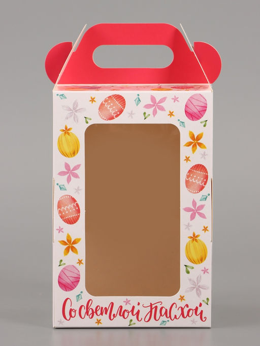 Цена за 5 шт. Коробка подарочная пасхальная, с окном и с ручкой Светлой Пасхи, 10?10?15 см