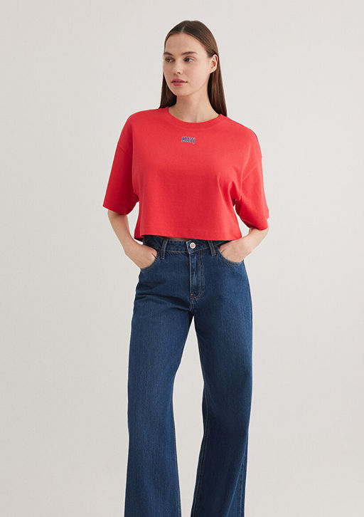 Mavi Logo Bask?l? K?rm?z? Crop Tisort  фото 2