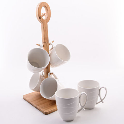 60324 Набор кружек 295 мл на подставке 7пр фарфор/бамбук LR (х8) - Mayer&boch фото 7