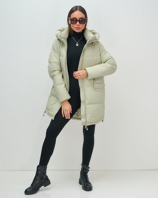 Куртка зимняя женская с капюшоном модная салатового цвета 3193Sl - Visdeer фото 20