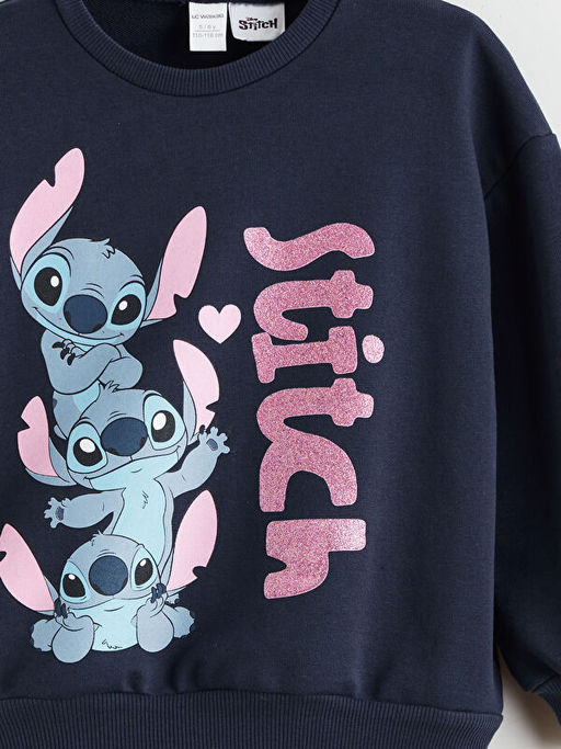Bisiklet Yaka Stitch Bask?l? K?z ?ocuk Sweatshirt