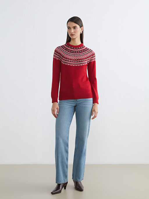 Bisiklet Yaka Desenli Kad?n Triko Kazak