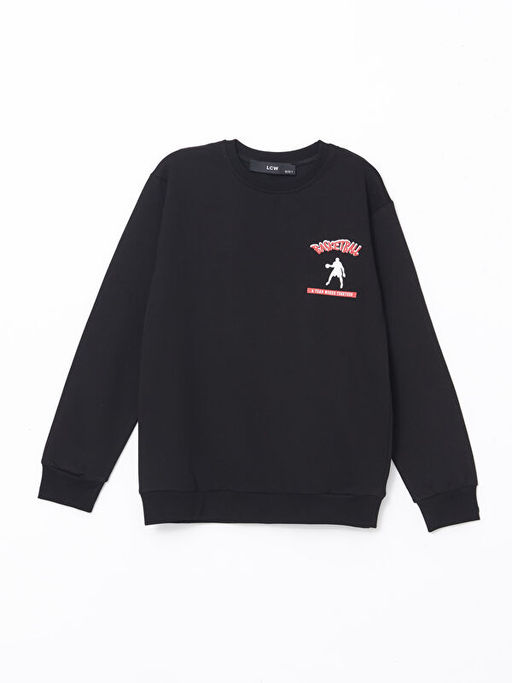 Bisiklet Yaka Bask?l? Erkek ?ocuk Sweatshirt