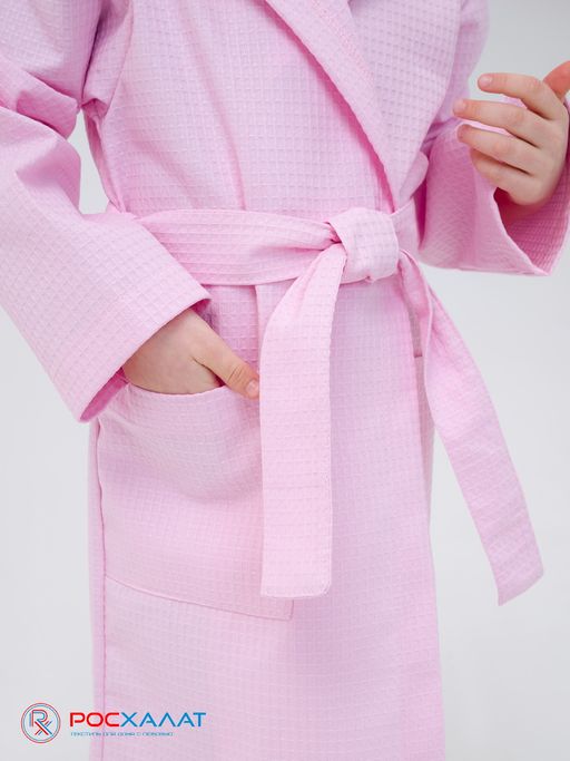 Детский вафельный халат с капюшоном светло-розовый В-07 (8)