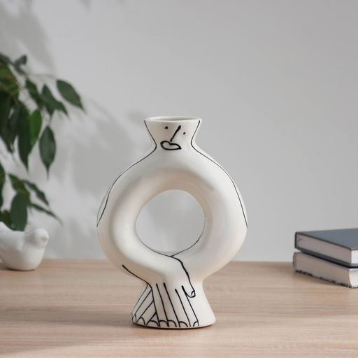 Ваза для цветов «Пикассо», длинные руки, 23×16 см, ручная роспись, керамика, чёрно-белая