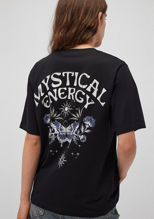 Bask?l? Siyah Tisort - Mavi фото 2