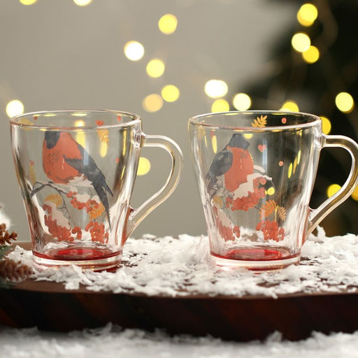 Кружки стеклянные новогодние Снегири!, набор 2 шт. - Дорого внимание фото 3