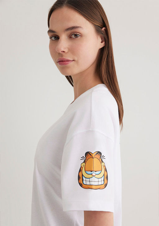 Garfield Bask?l? Beyaz Tisort - Mavi фото 7